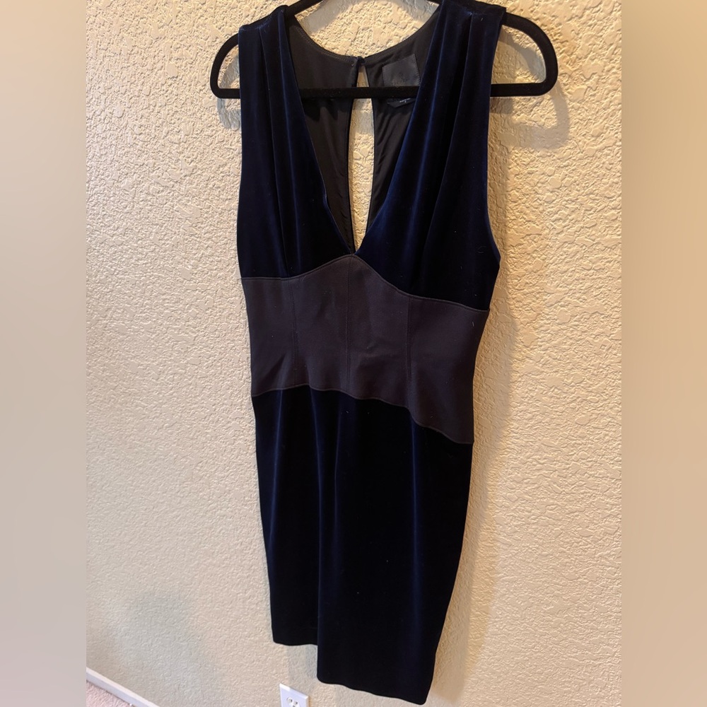 BEBE Midi Dark Blue Velvet Dress w/ black corset waist